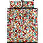 Colorful Books Pattern Print Quilt Bed Set