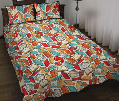 Colorful Books Pattern Print Quilt Bed Set