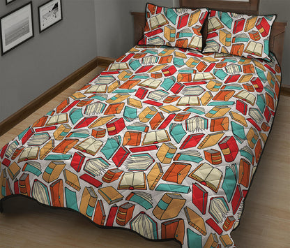 Colorful Books Pattern Print Quilt Bed Set