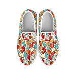 Colorful Books Pattern Print White Slip On Shoes