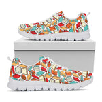 Colorful Books Pattern Print White Sneakers
