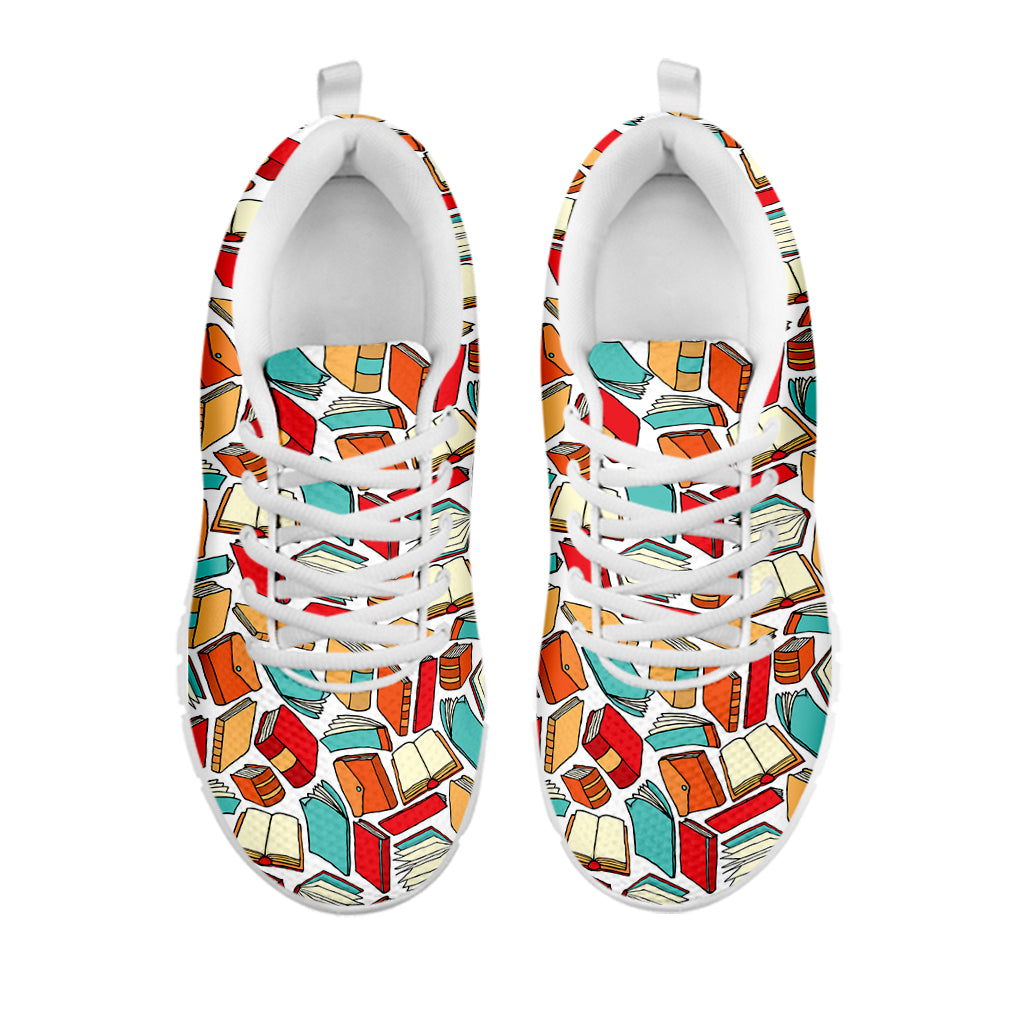 Colorful Books Pattern Print White Sneakers
