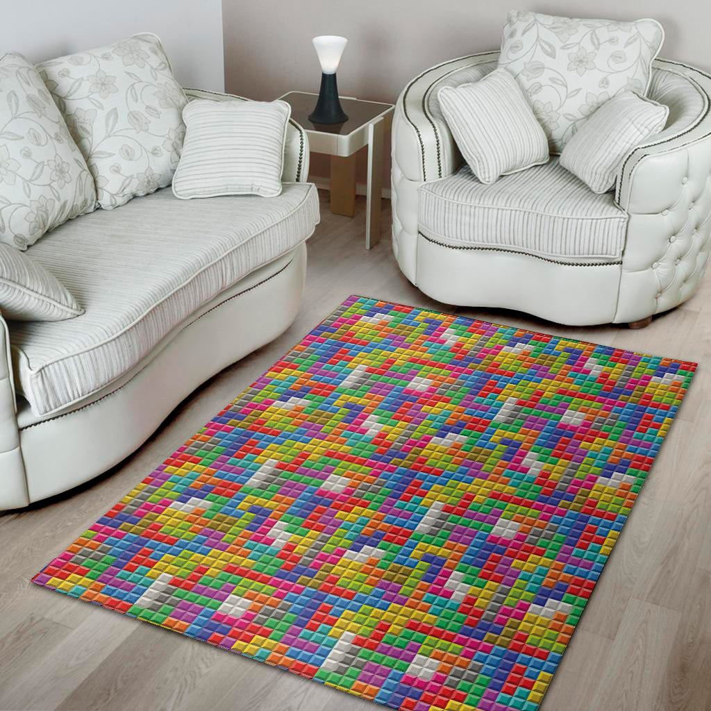 Colorful Brick Puzzle Game Pattern Print Area Rug