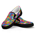 Colorful Brick Puzzle Game Pattern Print Black Slip On Sneakers