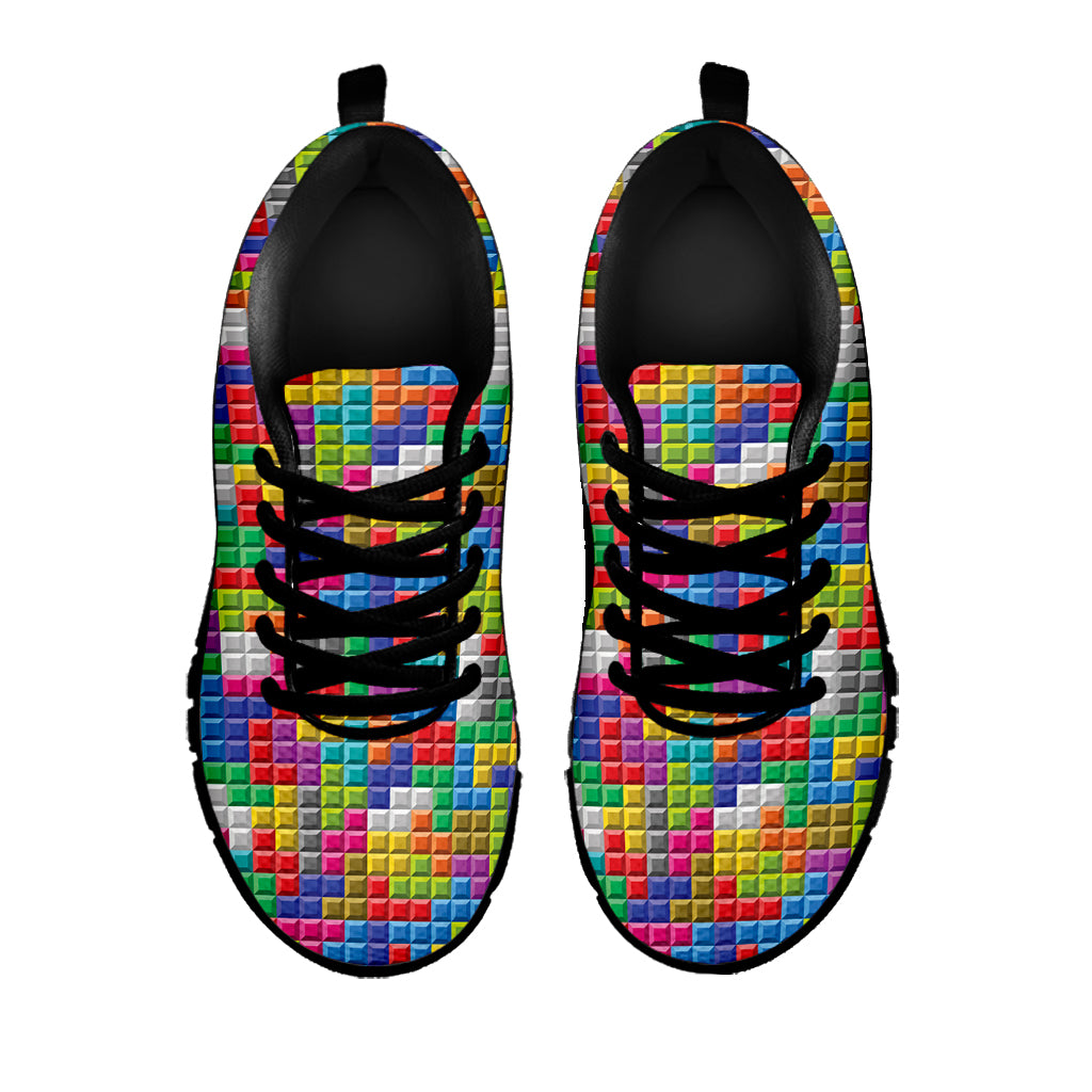 Colorful Brick Puzzle Game Pattern Print Black Sneakers