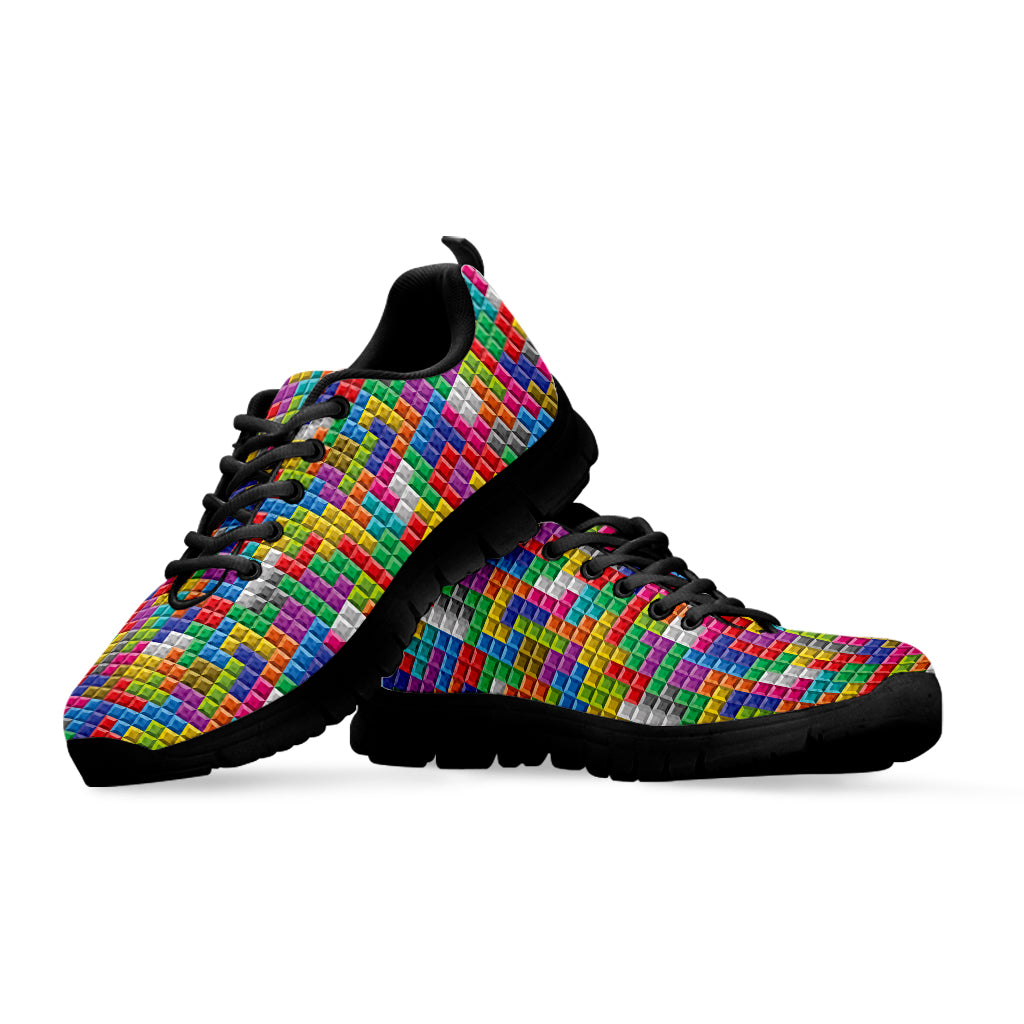 Colorful Brick Puzzle Game Pattern Print Black Sneakers