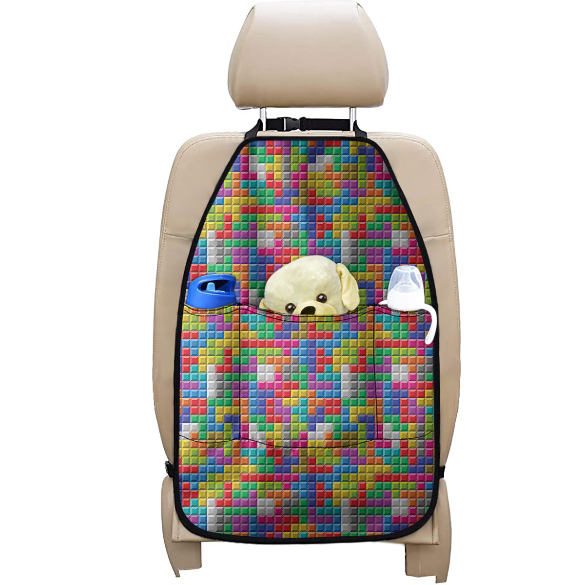 Colorful Brick Puzzle Game Pattern Print Car Seat Organizers