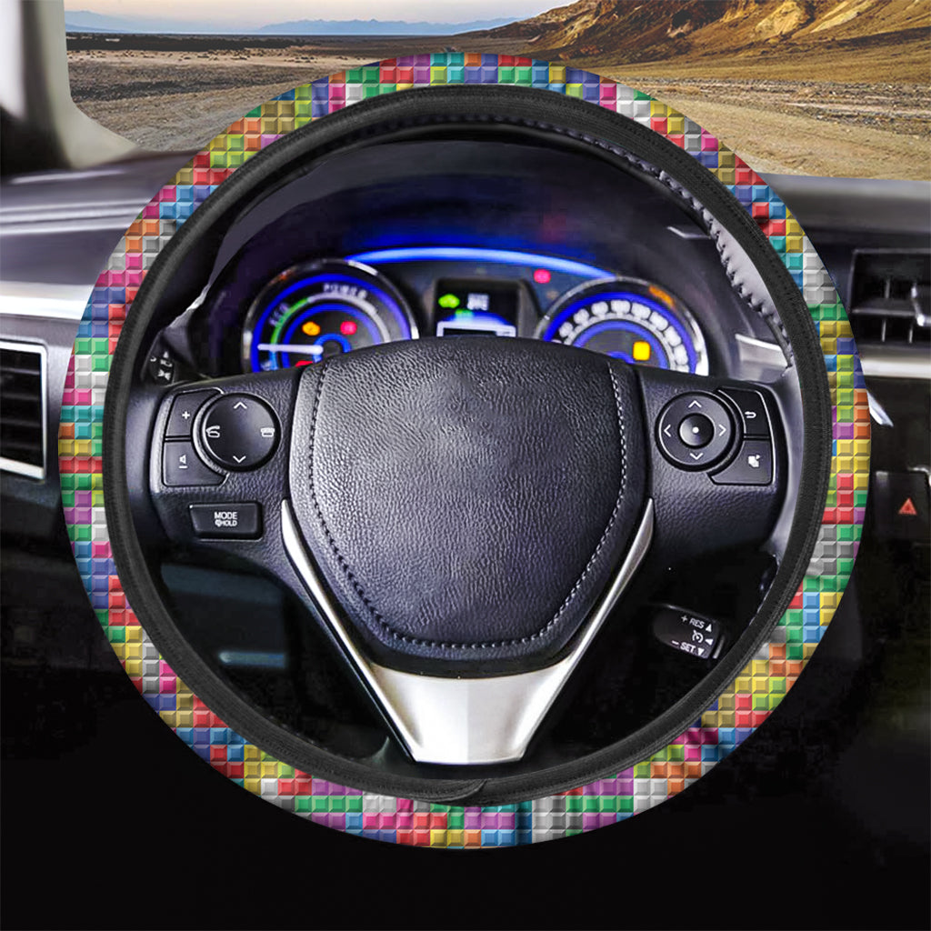 Colorful Brick Puzzle Game Pattern Print Car Steering Wheel Cover