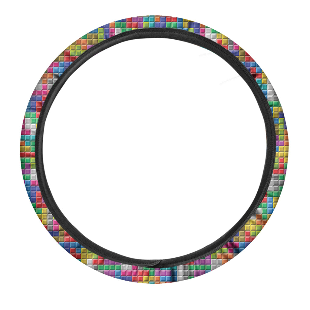 Colorful Brick Puzzle Game Pattern Print Car Steering Wheel Cover