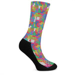 Colorful Brick Puzzle Game Pattern Print Crew Socks