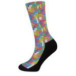 Colorful Brick Puzzle Game Pattern Print Crew Socks