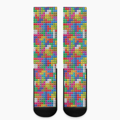 Colorful Brick Puzzle Game Pattern Print Crew Socks