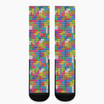 Colorful Brick Puzzle Game Pattern Print Crew Socks