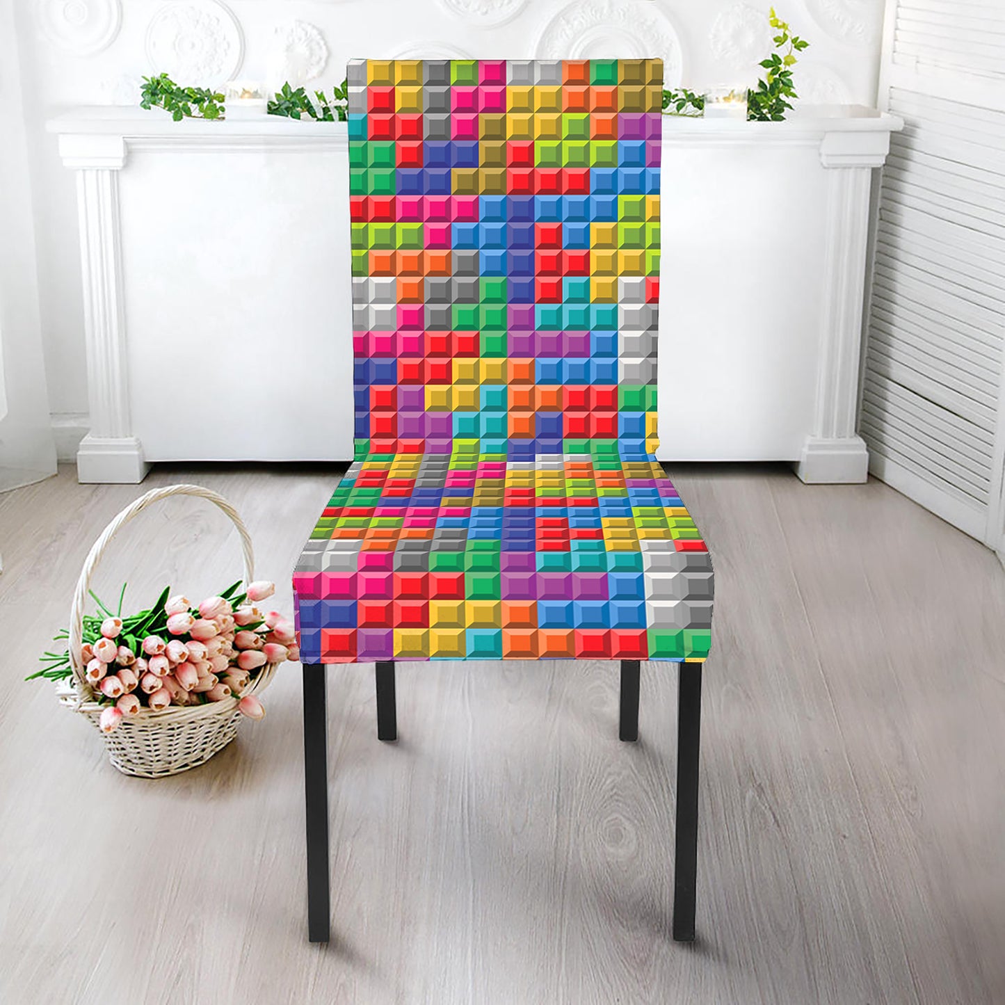 Colorful Brick Puzzle Game Pattern Print Dining Chair Slipcover