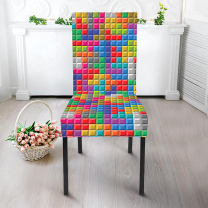 Colorful Brick Puzzle Game Pattern Print Dining Chair Slipcover