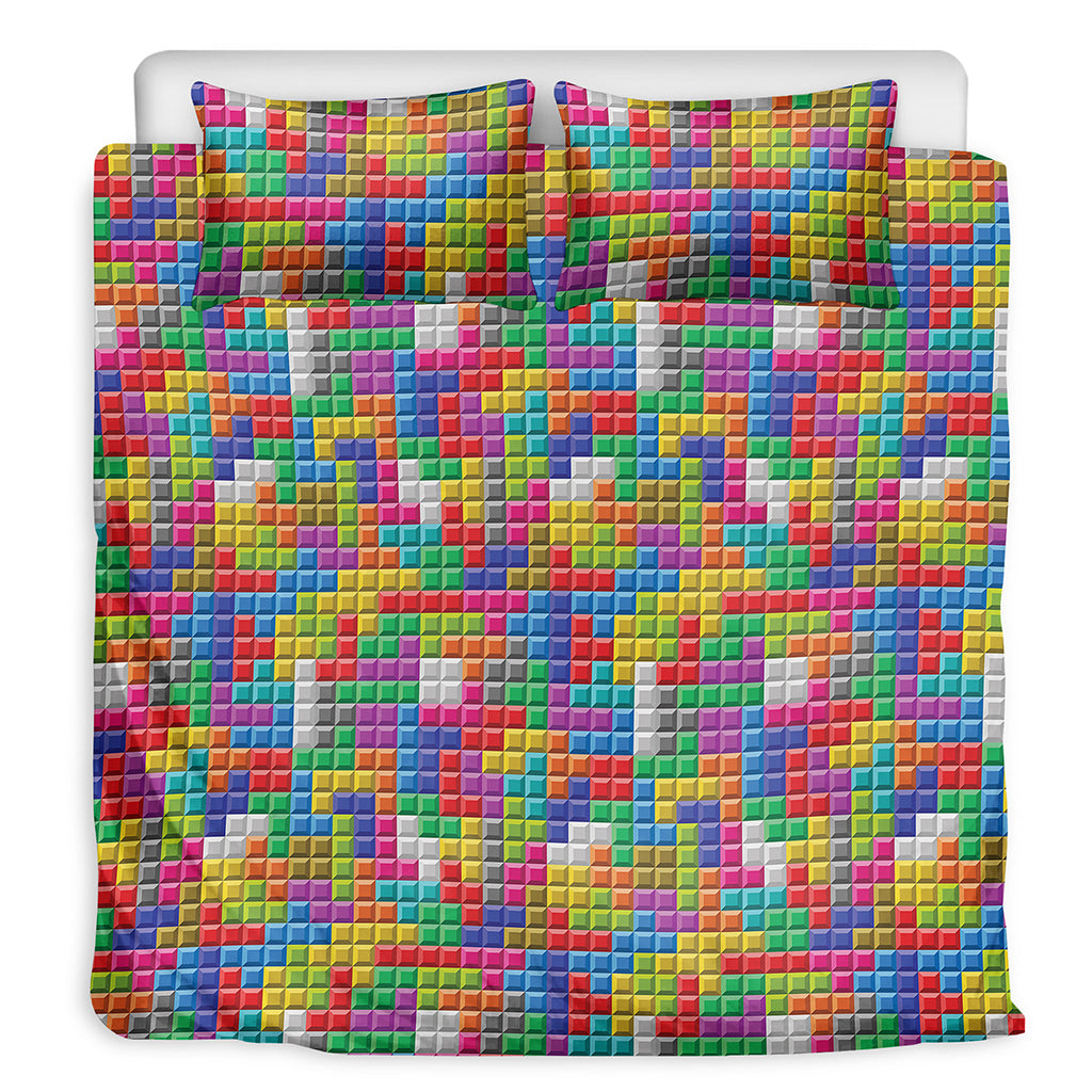 Colorful Brick Puzzle Game Pattern Print Duvet Cover Bedding Set