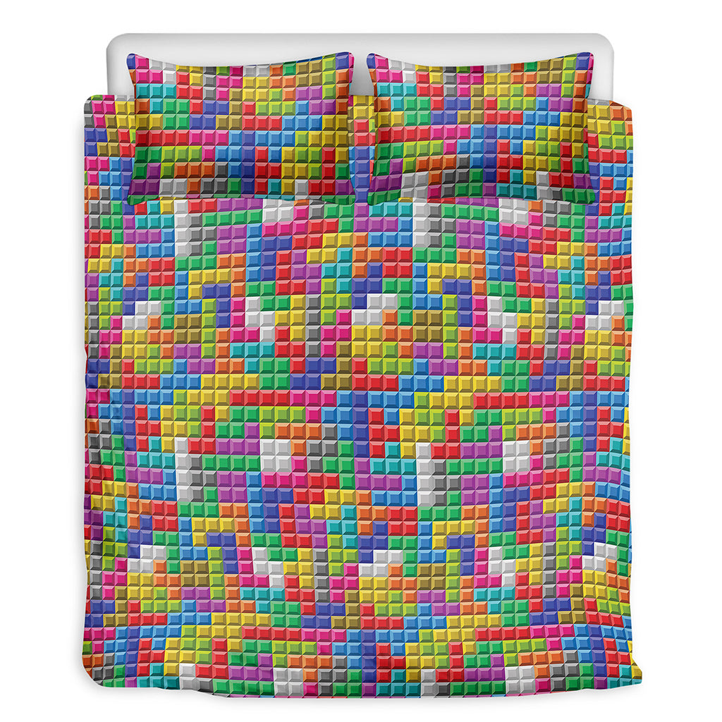 Colorful Brick Puzzle Game Pattern Print Duvet Cover Bedding Set