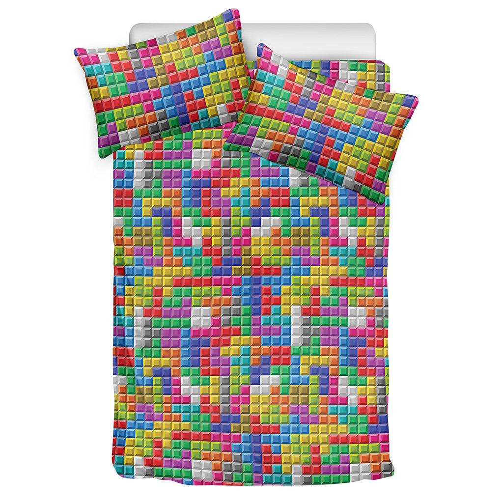 Colorful Brick Puzzle Game Pattern Print Duvet Cover Bedding Set