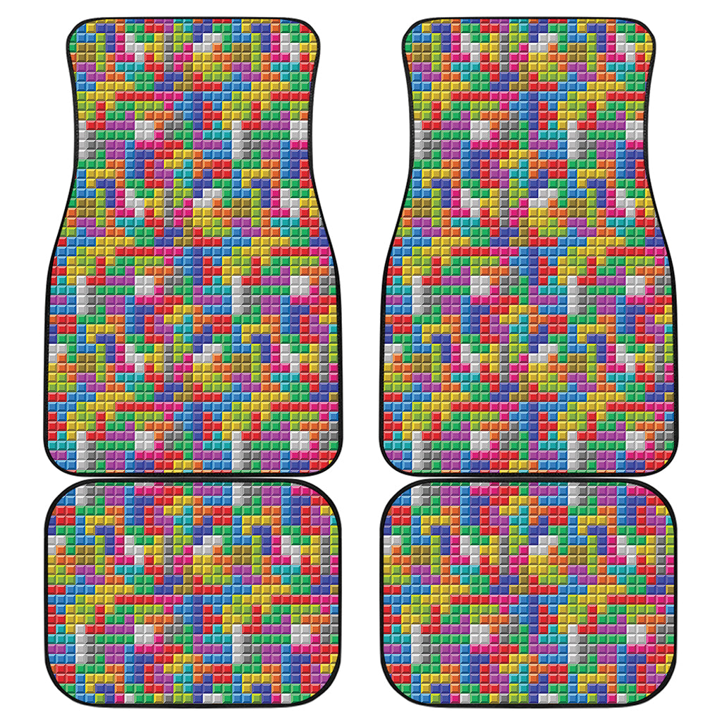 Colorful Brick Puzzle Game Pattern Print Front and Back Car Floor Mats