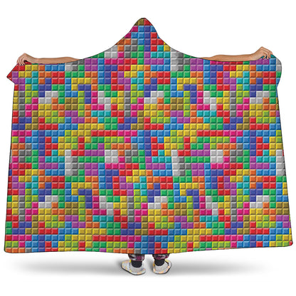 Colorful Brick Puzzle Game Pattern Print Hooded Blanket