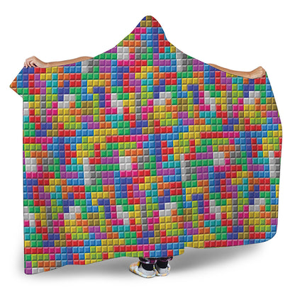 Colorful Brick Puzzle Game Pattern Print Hooded Blanket