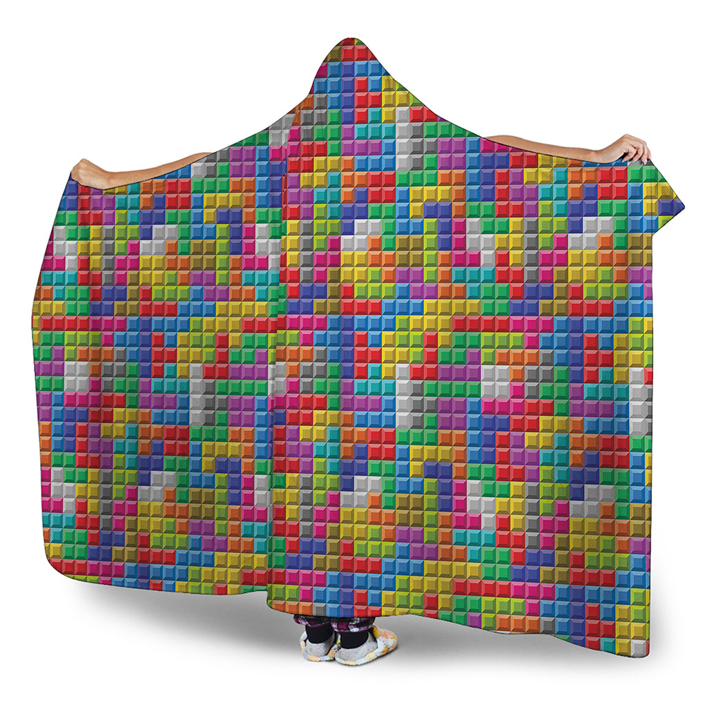 Colorful Brick Puzzle Game Pattern Print Hooded Blanket