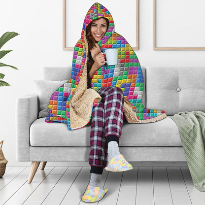 Colorful Brick Puzzle Game Pattern Print Hooded Blanket