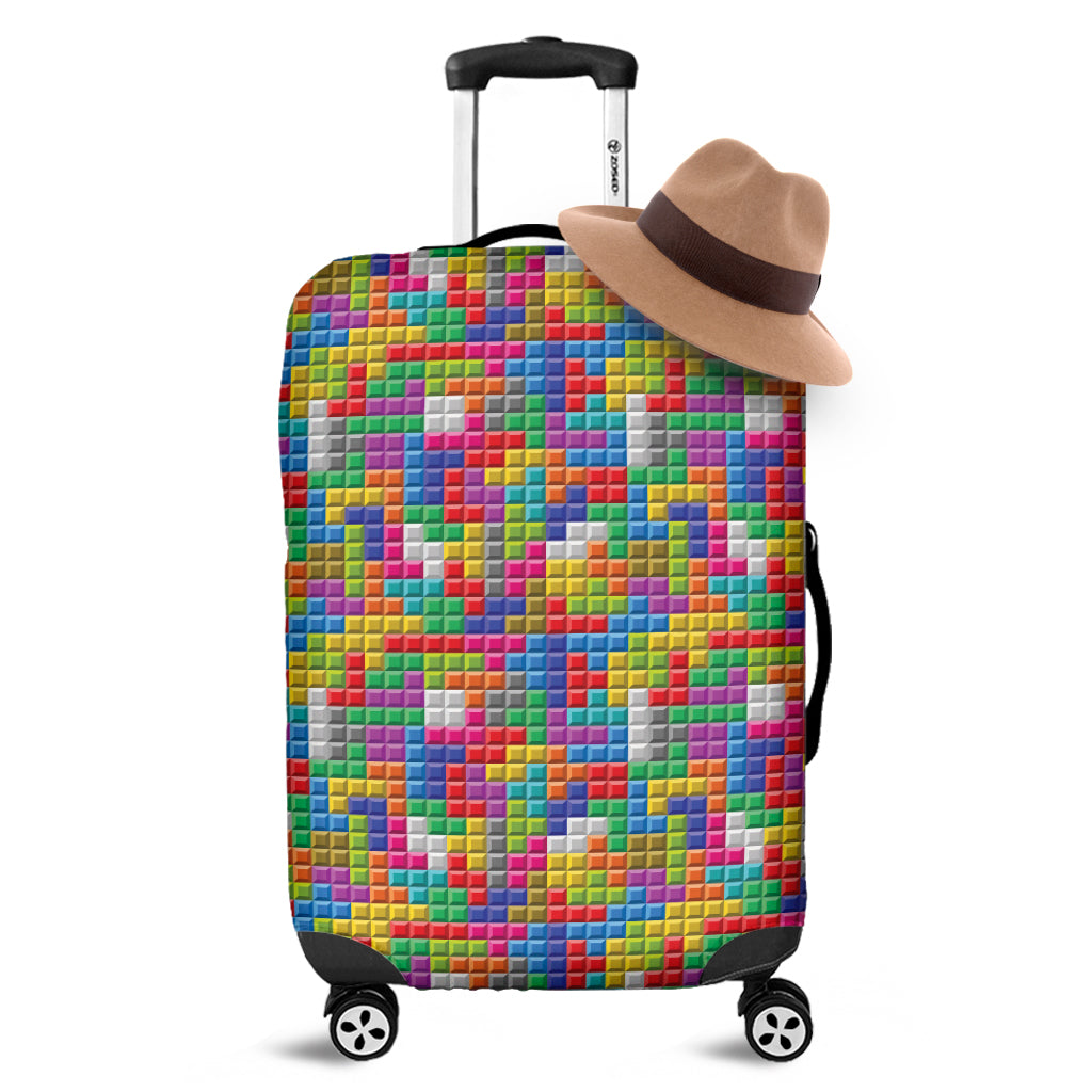 Colorful Brick Puzzle Game Pattern Print Luggage Cover