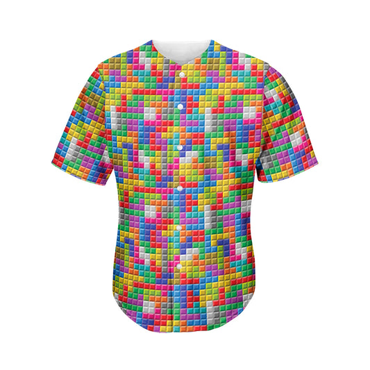 Colorful Brick Puzzle Game Pattern Print Men's Baseball Jersey