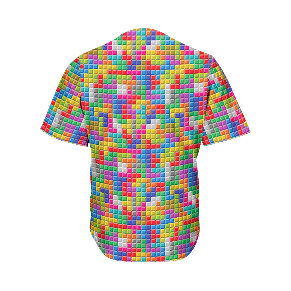 Colorful Brick Puzzle Game Pattern Print Men's Baseball Jersey