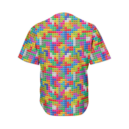 Colorful Brick Puzzle Game Pattern Print Men's Baseball Jersey