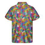 Colorful Brick Puzzle Game Pattern Print Men's Short Sleeve Shirt