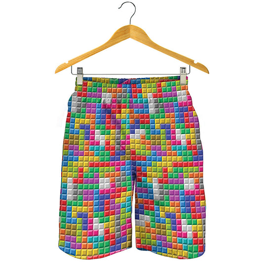 Colorful Brick Puzzle Game Pattern Print Men's Shorts