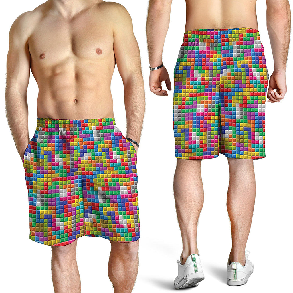Colorful Brick Puzzle Game Pattern Print Men's Shorts