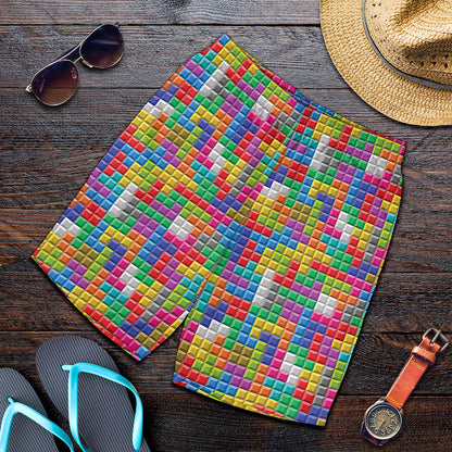 Colorful Brick Puzzle Game Pattern Print Men's Shorts