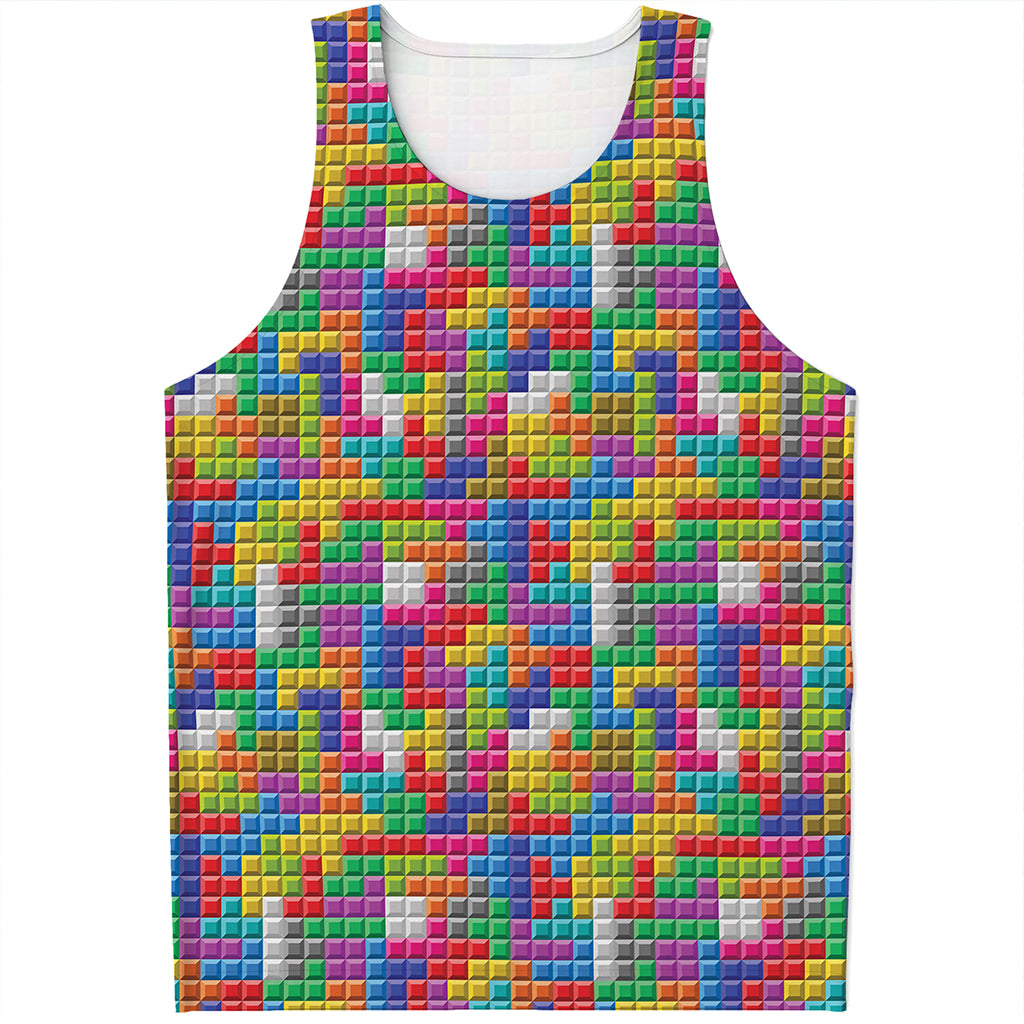 Colorful Brick Puzzle Game Pattern Print Men's Tank Top