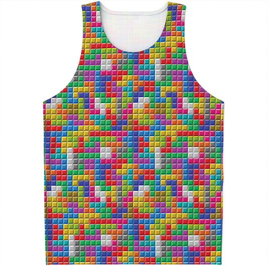 Colorful Brick Puzzle Game Pattern Print Men's Tank Top