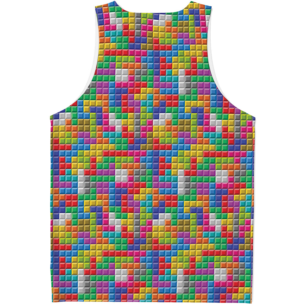 Colorful Brick Puzzle Game Pattern Print Men's Tank Top
