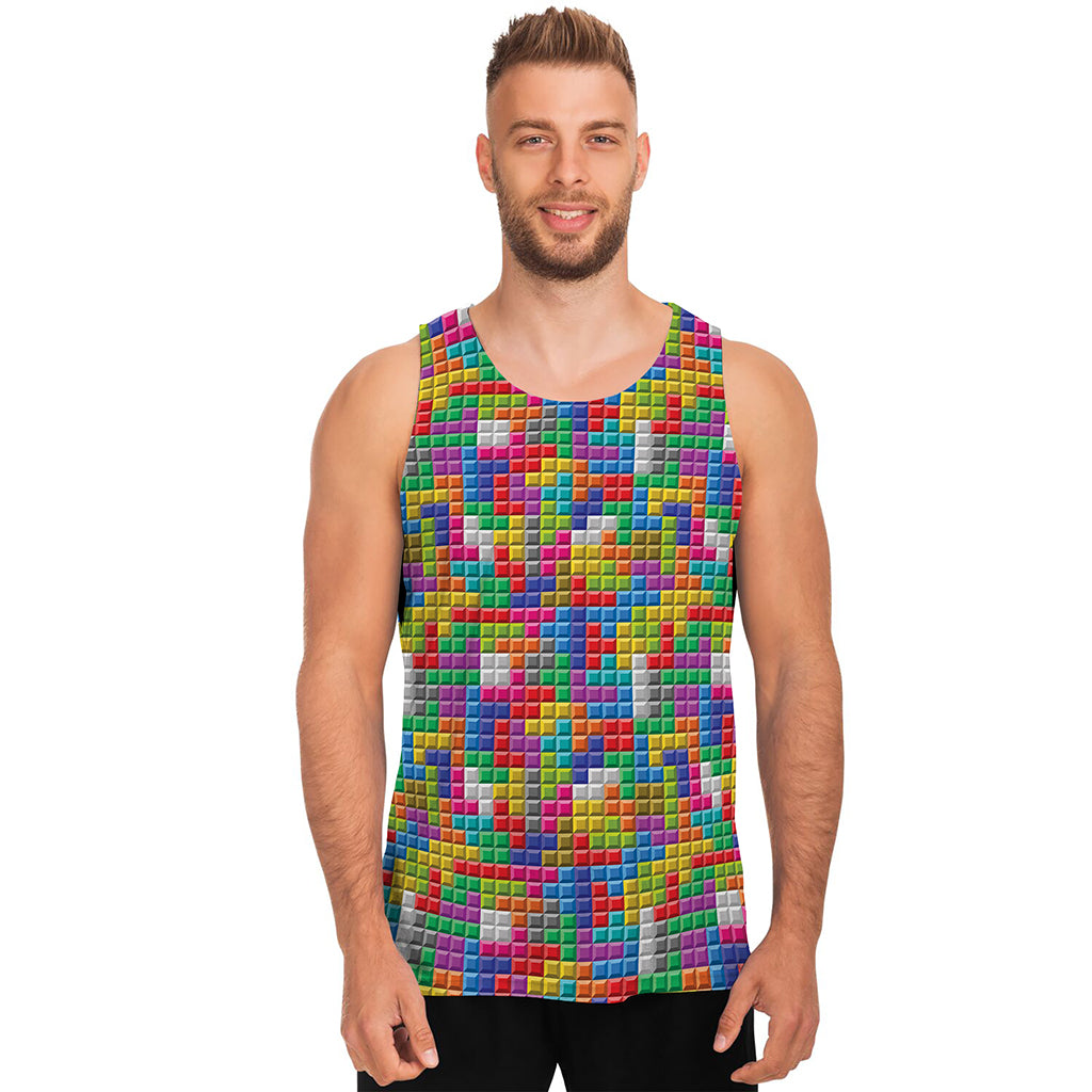 Colorful Brick Puzzle Game Pattern Print Men's Tank Top