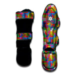 Colorful Brick Puzzle Game Pattern Print Muay Thai Shin Guard
