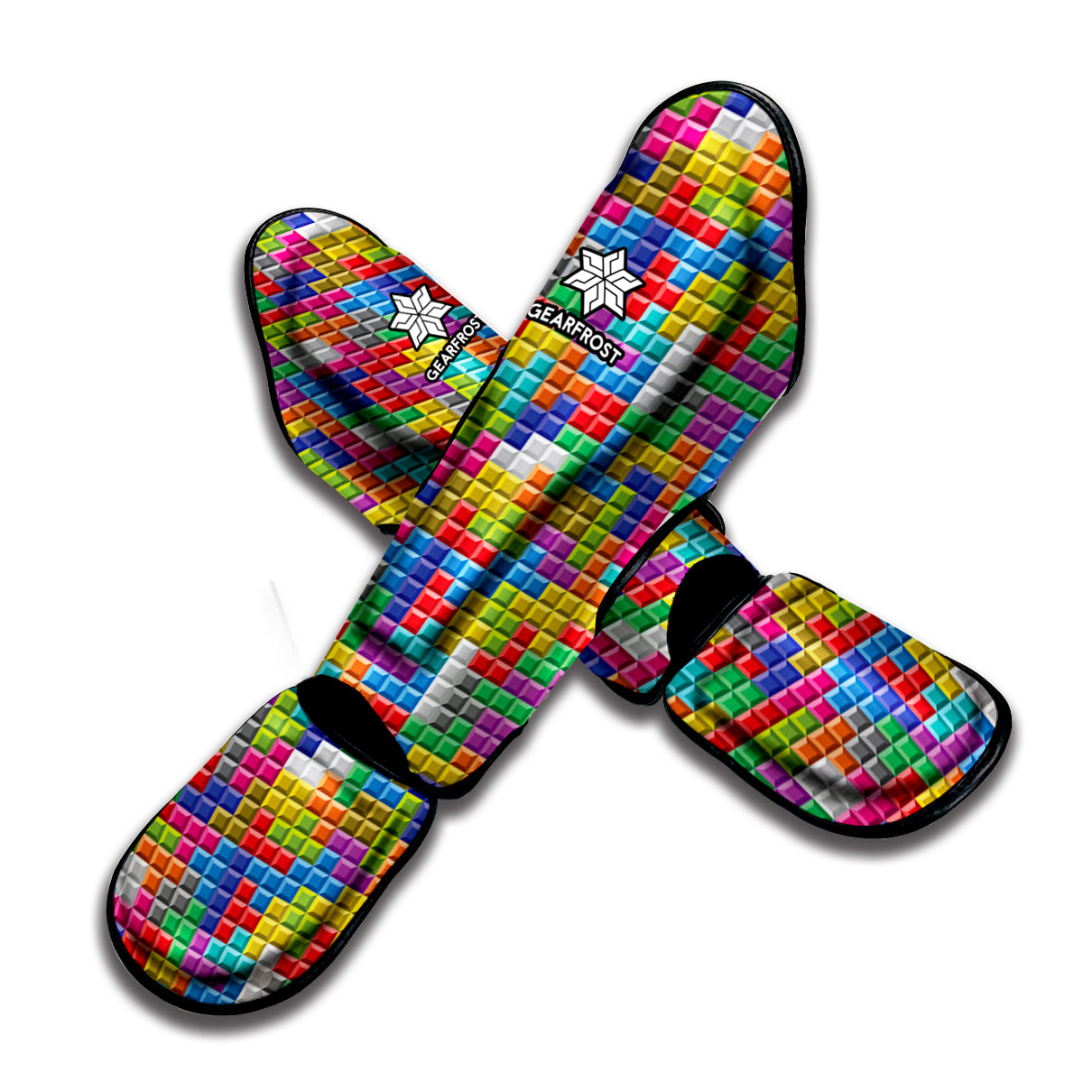Colorful Brick Puzzle Game Pattern Print Muay Thai Shin Guard