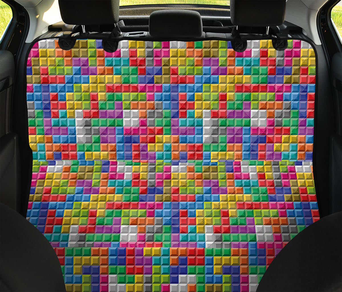 Colorful Brick Puzzle Game Pattern Print Pet Car Back Seat Cover