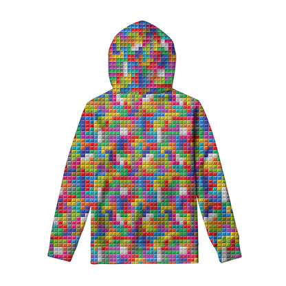 Colorful Brick Puzzle Game Pattern Print Pullover Hoodie