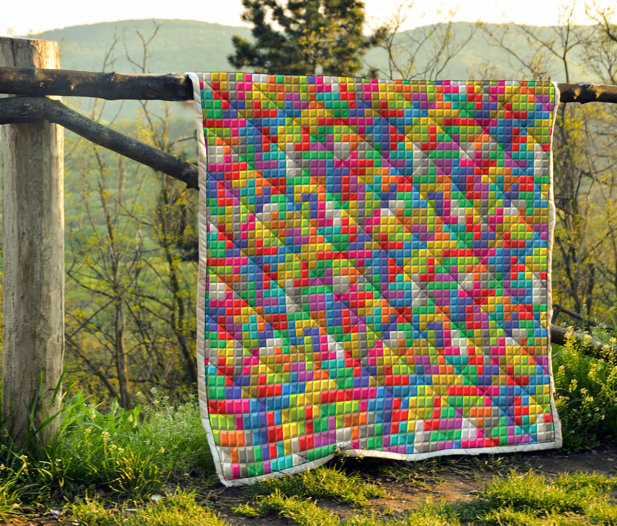 Colorful Brick Puzzle Game Pattern Print Quilt