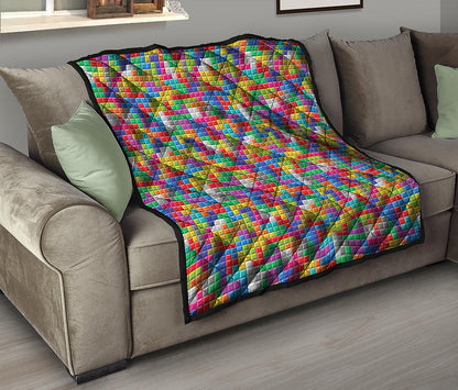 Colorful Brick Puzzle Game Pattern Print Quilt