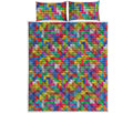 Colorful Brick Puzzle Game Pattern Print Quilt Bed Set