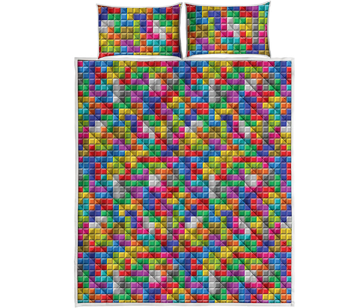 Colorful Brick Puzzle Game Pattern Print Quilt Bed Set