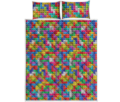 Colorful Brick Puzzle Game Pattern Print Quilt Bed Set