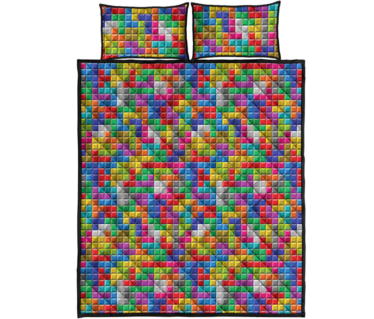 Colorful Brick Puzzle Game Pattern Print Quilt Bed Set