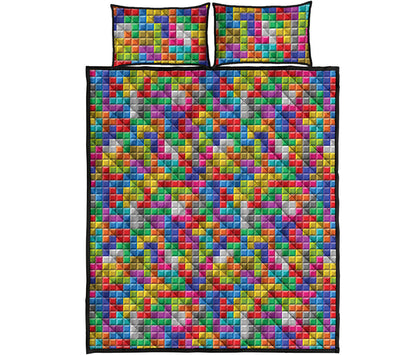 Colorful Brick Puzzle Game Pattern Print Quilt Bed Set